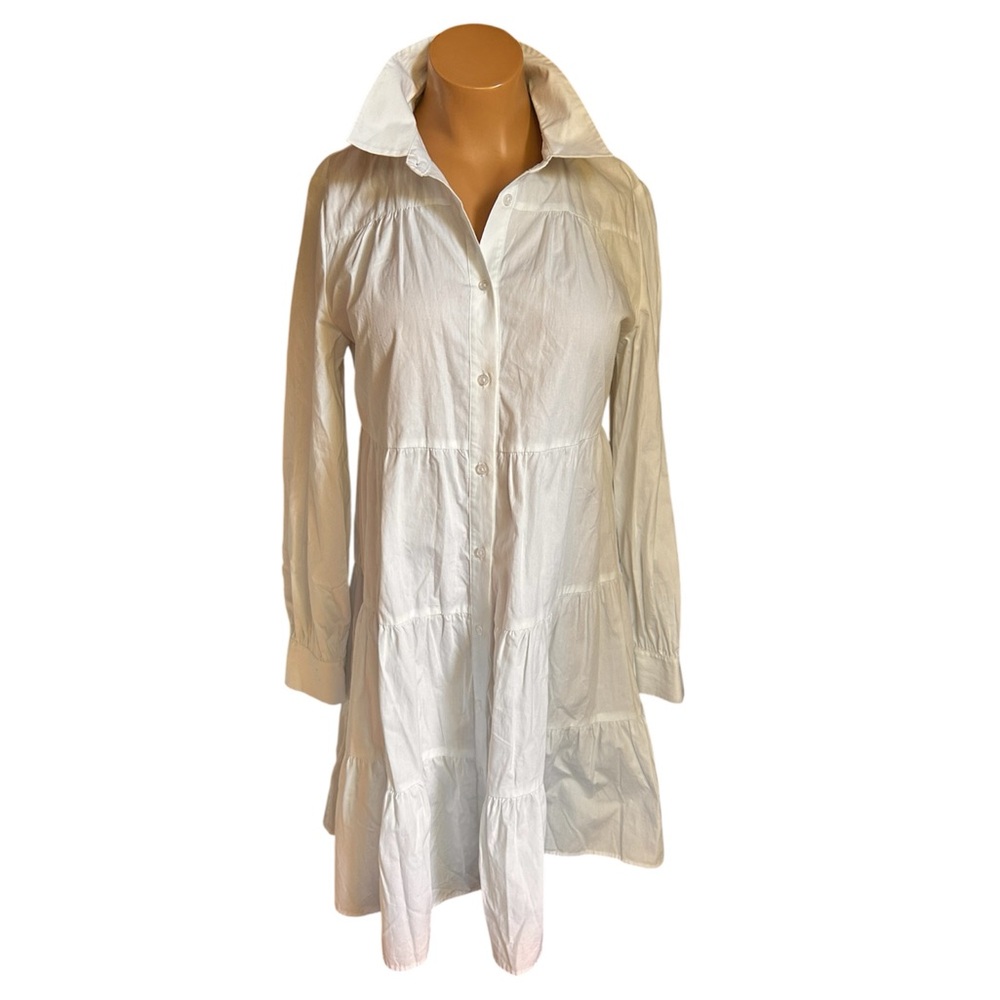 Eliza J White Button-Up Tiered 100% Crisp Cotton Dress